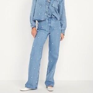 NWT Old Navy  High-rise Wide Leg Floral Denim Jeans Daisy